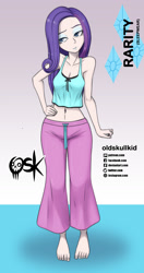 Size: 984x1860 | Tagged: safe, alternate version, artist:oldskullkid, imported from derpibooru, part of a set, rarity, human, adorasexy, barefoot, belly button, breasts, cleavage, clothes, cute, feet, hand, hand on hip, humanized, light skin, midriff, pajamas, sexy, sleeveless