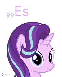 Size: 4000x5000 | Tagged: safe, artist:parclytaxel, imported from derpibooru, starlight glimmer, pony, unicorn, series:joycall6's periodic table, .svg available, absurd resolution, bust, chemistry, cute, einsteinium, female, glimmerbetes, looking at you, mare, periodic table, portrait, show accurate, simple background, smiling, solo, vector, white background