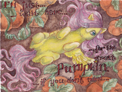 Size: 1287x979 | Tagged: safe, artist:shaiyeh, imported from derpibooru, fluttershy, pony, charlie brown, cute, female, great pumpkin, hair over one eye, halloween, holiday, horses doing horse things, legs in air, lying down, on back, peanuts, pumpkin, shyabetes, solo