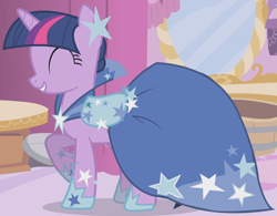 Size: 1456x1135 | Tagged: safe, imported from derpibooru, screencap, twilight sparkle, pony, unicorn, season 1, suited for success, clothes, cropped, cute, dress, eyes closed, female, gala dress, mare, outfit catalog, solo, twiabetes, unicorn twilight