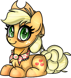 Size: 1024x1129 | Tagged: safe, artist:songheartva, imported from derpibooru, applejack, earth pony, pony, the last problem, cute, female, jackabetes, looking at you, lying down, older, older applejack, prone, simple background, solo, transparent background