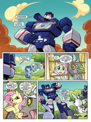 Size: 768x1024 | Tagged: safe, artist:jack lawrence, idw, imported from derpibooru, discord, fluttershy, helia, pegasus, pony, rabbit, spoiler:comic, spoiler:friendship in disguise03, animal, comic, female, male, mare, preview, soundwave, transformers