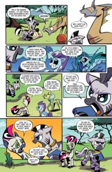 Size: 499x767 | Tagged: safe, artist:andypriceart, idw, imported from derpibooru, cactus rose, crystal (character), dust devil (comic), marini, medley brook, zecora, zebra, spoiler:comic, spoiler:comic90, ball, book, crystal (g4), dust devil (idw), female, filly zecora, implied mage meadowbrook, implied meadowbrook, nonbinary, preview, rhyming, season 10, upset, younger