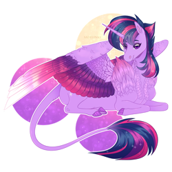 Size: 1024x1024 | Tagged: safe, artist:sadelinav, imported from derpibooru, twilight sparkle, alicorn, pony, alternate hairstyle, colored wings, colored wingtips, female, leonine tail, lying down, multicolored wings, prone, punklight sparkle, simple background, solo, transparent background, twilight sparkle (alicorn), wings