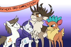 Size: 1800x1200 | Tagged: safe, artist:redahfuhrerking, imported from derpibooru, hondo flanks, rarity, velvet reindeer, deer, pony, reindeer, unicorn, them's fightin' herds, butt, community related, father and child, father and daughter, father's day, female, male, nervous, plot, plot pair, stronghoof hoofstrong, stronghoof hoofstrong (tfh), velvet (tfh)