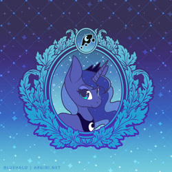 Size: 750x750 | Tagged: safe, artist:argibi, imported from derpibooru, part of a set, princess luna, pony, bust, female, frame, portrait, solo