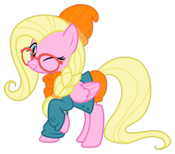 Size: 6298x5552 | Tagged: safe, artist:forestshy, imported from derpibooru, buttershy, pegasus, pony, cute-pocalypse meow, fake it 'til you make it, my little pony: pony life, absurd resolution, clothes, cute, female, g4, g4.5, g4.5 to g4, glasses, hipster, one eye closed, simple background, solo, trace, transparent background, vector, wink