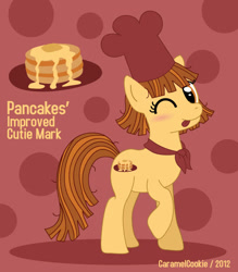 Size: 550x628 | Tagged: safe, artist:caramelcookie, imported from derpibooru, oc, oc only, oc:pancakes, earth pony, pony, blushing, chef's hat, earth pony oc, female, hat, one eye closed, solo, tongue out, wink