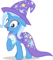 Size: 2705x3047 | Tagged: safe, artist:le-23, imported from derpibooru, trixie, pony, unicorn, brooch, cape, clasp, clothes, gem, glow, glowing, glowing gems, hat, lightup, simple background, smiling, transparent background, trixie's brooch, trixie's cape, trixie's glowing brooch, trixie's hat, vector