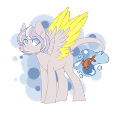 Size: 2009x2009 | Tagged: safe, artist:helemaranth, imported from derpibooru, oc, oc only, fish, pegasus, pony, levitation, magic, pegasus oc, simple background, solo, telekinesis, transparent background, two toned wings, wings