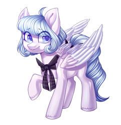 Size: 1735x1803 | Tagged: safe, artist:helemaranth, imported from derpibooru, oc, oc only, pegasus, pony, bow, eye clipping through hair, pegasus oc, raised hoof, simple background, smiling, solo, transparent background, wings