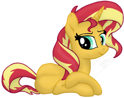 Size: 1282x1014 | Tagged: safe, artist:soctavia, imported from derpibooru, sunset shimmer, pony, unicorn, adorasexy, bedroom eyes, cute, female, looking at you, lying down, mare, sexy, shimmerbetes, simple background, solo, transparent background