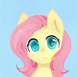 Size: 1024x1024 | Tagged: safe, artist:thisponydoesnotexist, imported from derpibooru, pony, accidentally a canon character, ai content, ai generated, artificial intelligence, blue background, bust, colored pupils, cute, generator:thisponydoesnotexist, looking at you, neural network, not fluttershy, portrait, simple background, solo