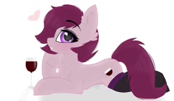 Size: 1173x681 | Tagged: safe, artist:wulfieshydev, imported from derpibooru, oc, oc only, earth pony, pony, blushing, chest fluff, clothes, commission, earth pony oc, fluffy, hooves, lying down, photo, prone, signature, simple background, socks, white background