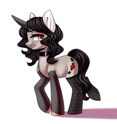 Size: 1684x1785 | Tagged: safe, artist:helemaranth, imported from derpibooru, oc, oc only, pony, unicorn, choker, clothes, colored hooves, horn, raised hoof, simple background, socks, solo, transparent background, unicorn oc