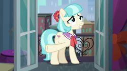 Size: 1280x720 | Tagged: safe, imported from derpibooru, screencap, coco pommel, earth pony, pony, made in manehattan, female, mare, raised hoof, solo
