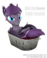 Size: 646x800 | Tagged: safe, artist:batponyecho, imported from derpibooru, oc, oc only, oc:violet rose, bat pony, pony, 3d, angry, bat pony oc, bat wings, bathtub, cutie mark, female, looking at you, mare, simple background, solo, source filmmaker, spread wings, tail, white background, wings