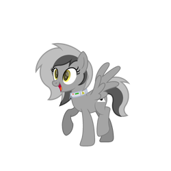 Size: 1800x1800 | Tagged: safe, artist:ponkus, imported from derpibooru, oc, oc only, oc:graeyscale, oc:greyscale, pegasus, pony, female, mare, shock collar, simple background, smiling, solo, transparent background