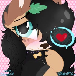 Size: 400x400 | Tagged: safe, artist:wulfieshydev, imported from derpibooru, oc, oc only, oc:fionna, hybrid, wolf, wolf pony, collar, cute, fluffy, icon commission, pony mix, smiling