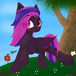 Size: 1300x1300 | Tagged: safe, artist:wulfieshydev, imported from derpibooru, oc, oc only, bat pony, pony, bat pony oc, bat wings, blushing, chest fluff, commission, cute, fluffy, shading, smiling, wings