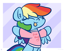 Size: 3250x2560 | Tagged: dead source, safe, artist:php142, artist:purpleflix, imported from derpibooru, rainbow dash, pegasus, pony, clothes, cute, dashabetes, eyes closed, female, free hugs, shirt, solo, spread wings, text, tongue out, wings