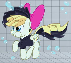 Size: 2500x2200 | Tagged: safe, artist:bladedragoon7575, imported from derpibooru, songbird serenade, pegasus, pony, my little pony: the movie, bow, bubble, female, hair bow, holding breath, mare, puffy cheeks, solo, swimming pool, underwater