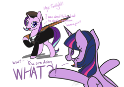 Size: 2893x2039 | Tagged: safe, artist:camo-pony, derpibooru exclusive, imported from derpibooru, starlight glimmer, twilight sparkle, alicorn, pony, unicorn, clothes, communism, crossing the memes, duo, female, glorious, historical roleplay starlight, mare, meme, mosin nagant, simple background, stalin glimmer, this will end in communism, this will end in death, this will end in revolution, this will end in tears, this will end in tears and/or death, twilight sparkle (alicorn), vladimir lenin, white background