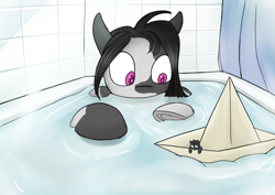 Size: 7016x4961 | Tagged: safe, artist:tenenbris, imported from derpibooru, oc, oc:inkenel, oc:oretha, pony, bath, bathtub, macro, micro, size difference