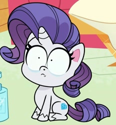 Size: 737x794 | Tagged: safe, imported from derpibooru, screencap, rarity, pony, unicorn, my little pony: pony life, sick day, spoiler:pony life s01e20, cropped, g4.5, shrunken pupils, solo, wide eyes