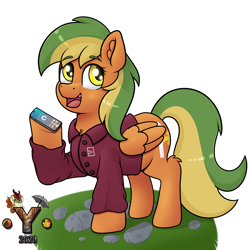 Size: 4000x4000 | Tagged: safe, artist:yelowcrom, imported from derpibooru, oc, oc only, oc:naviga, pegasus, pony, cellphone, clothes, ear fluff, female, mare, phone, simple background, smartphone, solo, white background