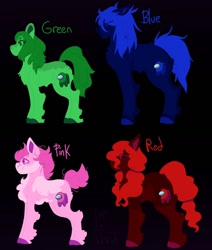 Size: 1280x1506 | Tagged: safe, artist:lepiswerid, imported from derpibooru, oc, oc:blue (among us), oc:green (among us), oc:pink (among us), oc:red (among us), earth pony, pony, among us, colored hooves, crossover, messy hair