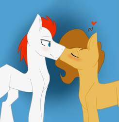 Size: 1959x2000 | Tagged: safe, artist:toptian, imported from derpibooru, oc, oc only, earth pony, pony, blushing, earth pony oc, eyes closed, gay, gradient background, heart, kissing, male, oc x oc, shipping, smiling, stallion