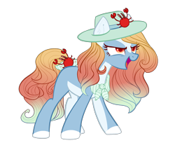 Size: 2567x2302 | Tagged: safe, artist:helemaranth, imported from derpibooru, oc, oc only, oc:cara, crab, earth pony, pony, bow, colored hooves, earth pony oc, eyelashes, hat, open mouth, simple background, smiling, smirk, solo, sun hat, transparent background