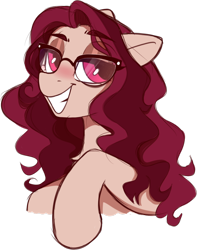 Size: 710x898 | Tagged: safe, artist:crimmharmony, imported from derpibooru, oc, oc only, oc:crimm harmony, pony, bust, glasses, simple background, sketch, smiling, solo, teeth, transparent background