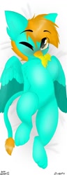 Size: 500x1300 | Tagged: safe, artist:wulfieshydev, imported from derpibooru, oc, oc only, griffon, blushing, body pillow, chest fluff, commission, cute, fluffy, griffon oc, your character here