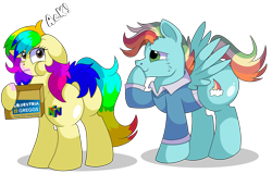 Size: 9400x6000 | Tagged: safe, artist:rainbowtashie, imported from derpibooru, bow hothoof, gentle breeze, oc, oc:creamy clouds, oc:rainbow tashie, earth pony, pegasus, pony, butt, clothes, commissioner:bigonionbean, cutie mark, embarrassed, extra thicc, female, flank, food, fusion, fusion:bow hothoof, fusion:creamy clouds, fusion:gentle breeze, male, mare, plot, simple background, stallion, sweater vest, transparent background, writer:bigonionbean