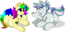 Size: 9700x4800 | Tagged: safe, artist:rainbowtashie, imported from derpibooru, cloudy quartz, twilight velvet, oc, oc:glossy granite, oc:rainbow tashie, earth pony, pony, unicorn, butt, commissioner:bigonionbean, cutie mark, extra thicc, female, flank, fusion, fusion:cloudy quartz, fusion:glossy granite, fusion:twilight velvet, glasses, mare, plot, simple background, transparent background, writer:bigonionbean