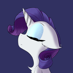 Size: 2362x2362 | Tagged: safe, artist:jubyskylines, imported from derpibooru, rarity, pony, unicorn, blue background, bust, chest fluff, eyes closed, eyeshadow, female, floppy ears, high res, makeup, mare, simple background, solo