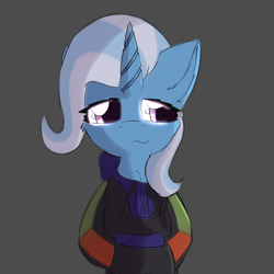 Size: 2362x2362 | Tagged: safe, artist:jubyskylines, imported from derpibooru, trixie, pony, unicorn, clothes, ear fluff, female, gray background, hoodie, mare, simple background, solo, taco bell