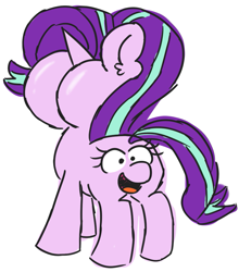 Size: 783x889 | Tagged: safe, artist:threetwotwo32232, imported from derpibooru, starlight glimmer, pony, unicorn, body part swap, butt, buttface, cursed image, female, glimmer glutes, mare, not salmon, plot, simple background, smiling, wat, what has magic done, white background