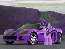 Size: 1024x768 | Tagged: safe, imported from derpibooru, twilight sparkle, pony, unicorn, car, dodge (car), dodge circuit ev, female, mare, road, solo, unicorn twilight