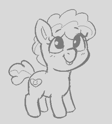 Size: 306x337 | Tagged: safe, artist:heretichesh, imported from derpibooru, oc, oc only, earth pony, pony, blushing, bucktooth, female, filly, monochrome, smiling, solo