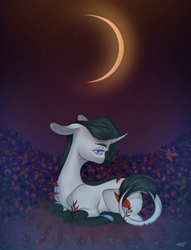 Size: 2296x3000 | Tagged: safe, artist:lovely-pony, imported from derpibooru, oc, oc only, pony, unicorn, female, lying down, mare, moon, night, prone, solo