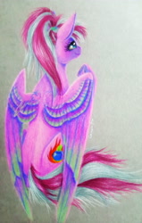 Size: 2988x4703 | Tagged: safe, artist:cahandariella, imported from derpibooru, oc, oc only, pegasus, pony, colored pencil drawing, female, mare, solo, traditional art