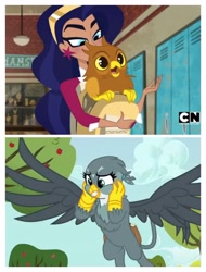 Size: 3106x4096 | Tagged: safe, edit, edited screencap, imported from derpibooru, screencap, gabby, griffon, human, the fault in our cutie marks, cartoon network, dc superhero girls, diana prince, steve (griffon), wonder woman