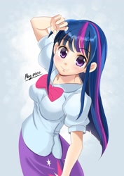 Size: 1600x2263 | Tagged: safe, artist:love2eategg, imported from derpibooru, twilight sparkle, human, equestria girls, anime, clothes, cute, cutie mark, cutie mark on clothes, female, human coloration, humanized, skirt, smiling, solo, twiabetes