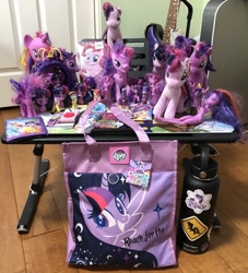 Size: 2743x3024 | Tagged: safe, imported from derpibooru, derpy hooves, pinkie pie, twilight sparkle, alicorn, pony, equestria girls, bag, carriage, doll, female, hydro flask, irl, japan, lipstick, merchandise, multeity, nail polish, photo, plushie, sparkle sparkle sparkle, toy, twilight sparkle (alicorn), ubuntu, wallet