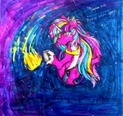 Size: 3248x3078 | Tagged: safe, artist:creature.exist, imported from derpibooru, twilight sparkle, alicorn, pony, celestial alicon, photo, solo, traditional art, twilight sparkle (alicorn), universe, universe pony