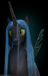 Size: 2160x3376 | Tagged: safe, artist:radiomann01, imported from derpibooru, queen chrysalis, changeling, changeling queen, 3d, bust, fangs, female, horn, looking at you, mane, missing accessory, open mouth, portrait, render, sharp teeth, simple background, solo, teeth, wings