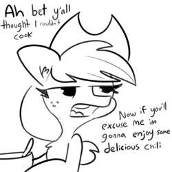 Size: 400x400 | Tagged: safe, artist:tjpones, imported from derpibooru, applejack, earth pony, pony, accent, applejack's hat, bowl, cooking, cowboy hat, female, funetik aksent, hat, mare, solo, stetson, talking, y'all